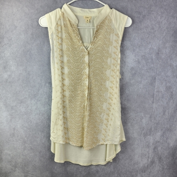ANTHROPOLOGIE Tiny Gardenia Lace Top  Cotton Cream Sleeveless Lace Front Size M - Picture 1 of 9